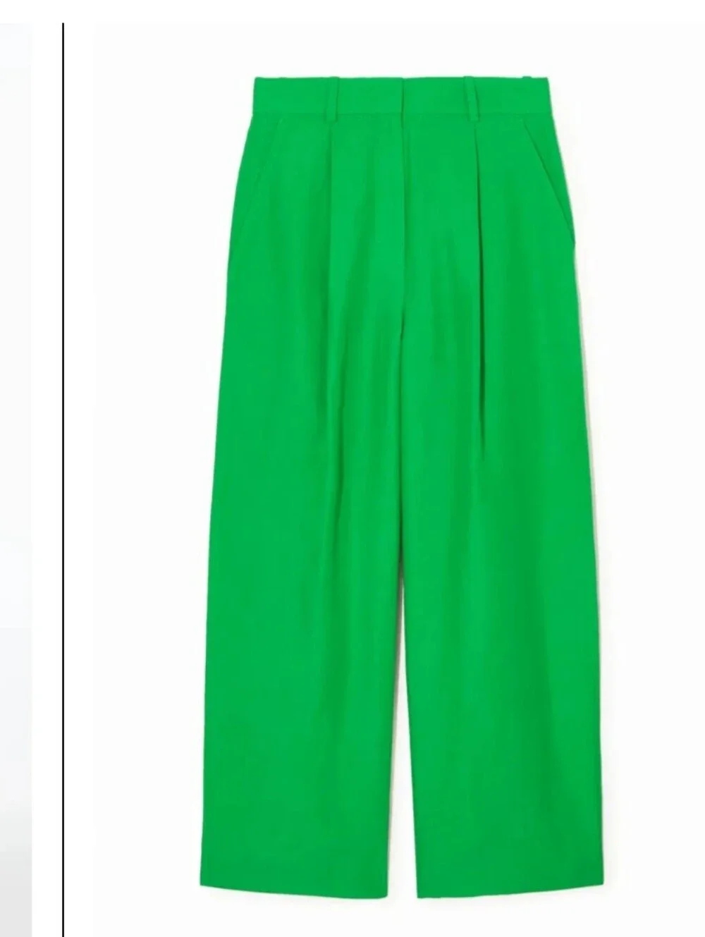 COS High-waist Wide Leg Pleated Front Linen Blend Pants in Bright Green Size 10
